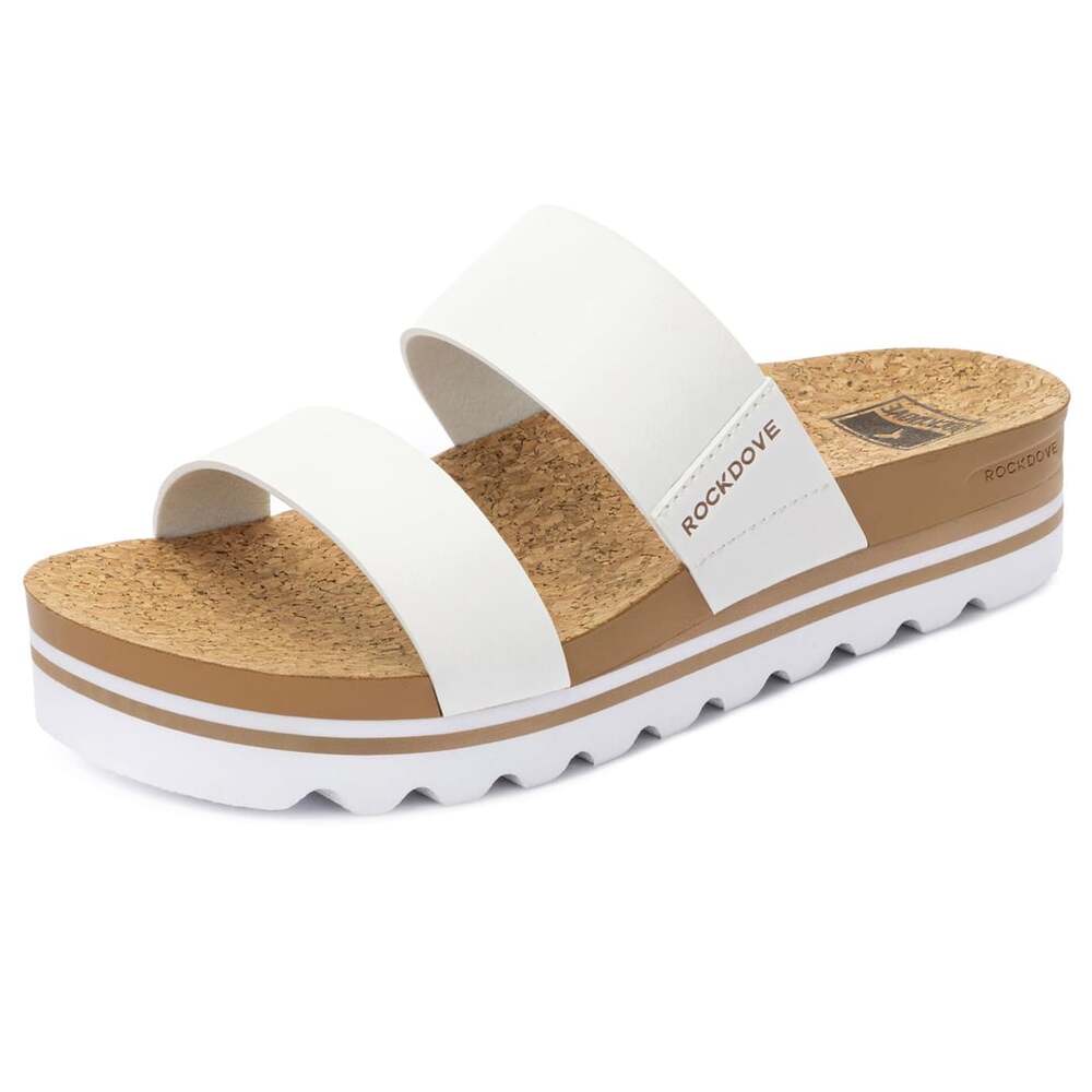 RockDove Platform Slide Sandals White Vegan Leather